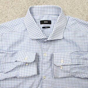 BOSS Hugo Boss Shirt Men 17 1/2, 36/37 Blue Mark US Sharp Fit Cotton Long Sleeve
